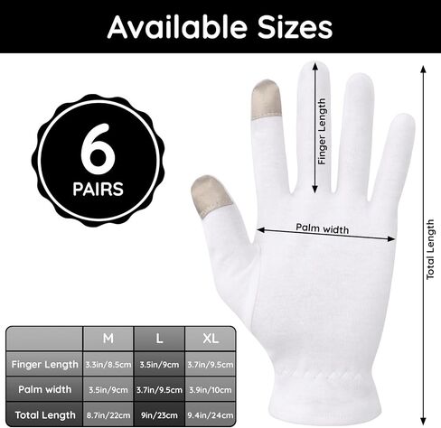 Segbeauty 12 Count Moisturizing Gloves with Touchscreen Fingers, Cotton Glove Liners with Elastic Band for Sleeping Overnight, White Cotton Glovesfor Men and Women, Work Gloves for Coin Handling Large in Saudi Arabia
