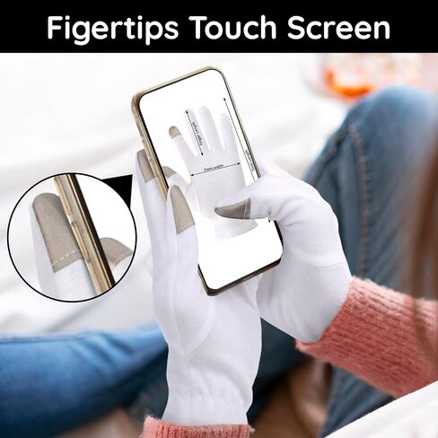 Segbeauty 12 Count Moisturizing Gloves with Touchscreen Fingers, Cotton Glove Liners with Elastic Band for Sleeping Overnight, White Cotton Glovesfor Men and Women, Work Gloves for Coin Handling Large in Saudi Arabia