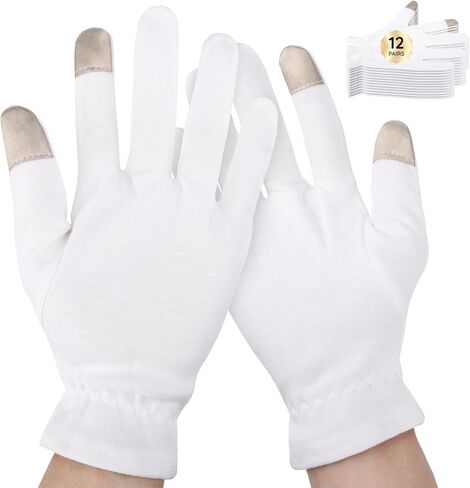 Segbeauty 12 Count Moisturizing Gloves with Touchscreen Fingers, Cotton Glove Liners with Elastic Band for Sleeping Overnight, White Cotton Glovesfor Men and Women, Work Gloves for Coin Handling Large in Saudi Arabia