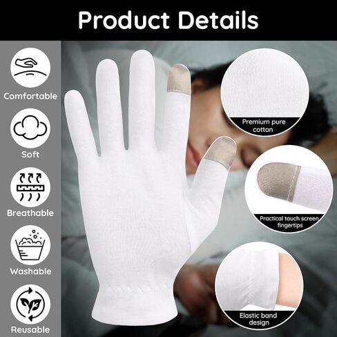 Segbeauty 12 Count Moisturizing Gloves with Touchscreen Fingers, Cotton Glove Liners with Elastic Band for Sleeping Overnight, White Cotton Glovesfor Men and Women, Work Gloves for Coin Handling Large in Saudi Arabia