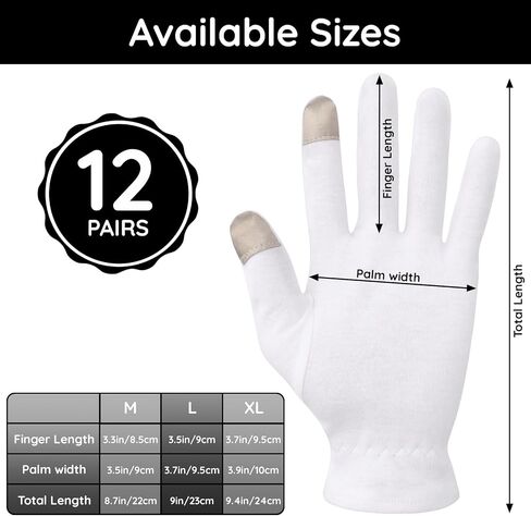 Segbeauty 12 Count Moisturizing Gloves with Touchscreen Fingers, Cotton Glove Liners with Elastic Band for Sleeping Overnight, White Cotton Glovesfor Men and Women, Work Gloves for Coin Handling Large in Saudi Arabia