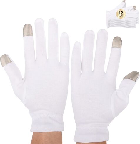 Segbeauty 12 Count Moisturizing Gloves with Touchscreen Fingers, Cotton Glove Liners with Elastic Band for Sleeping Overnight, White Cotton Glovesfor Men and Women, Work Gloves for Coin Handling Large in Saudi Arabia
