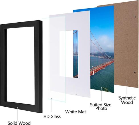 eletecpro 12x12 Picture Frame Made of Solid Wood with Real Glass Cover, Wooden Photo Frame Display Picture 8x8 with Mat or 12x12 Without Mat for Wall and Tabletop Display, Black in Saudi Arabia