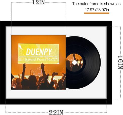 Vinyl Record Display Frame 16x22 Inches Display Record Album and 12.5x12.5 Album Cover Art（Black Bottom Mat） Wall Mount in Kuwait