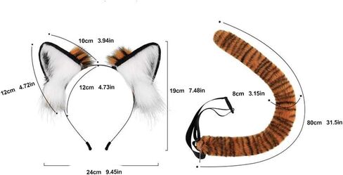 SEADEAR Animal Tiger Ears Hairband Costume Set, Tiger Anime Cosplay Set for Costume, Fur Ears Hairband for Women in Kuwait