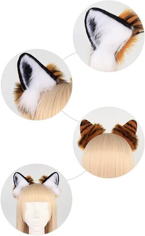 SEADEAR Animal Tiger Ears Hairband Costume Set, Tiger Anime Cosplay Set for Costume, Fur Ears Hairband for Women in Kuwait