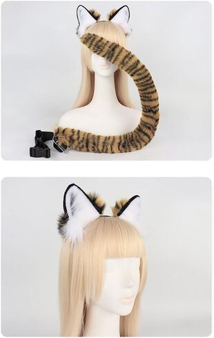 SEADEAR Animal Tiger Ears Hairband Costume Set, Tiger Anime Cosplay Set for Costume, Fur Ears Hairband for Women in Kuwait