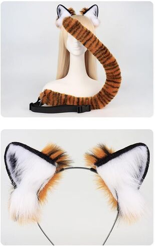 SEADEAR Animal Tiger Ears Hairband Costume Set, Tiger Anime Cosplay Set for Costume, Fur Ears Hairband for Women in Kuwait