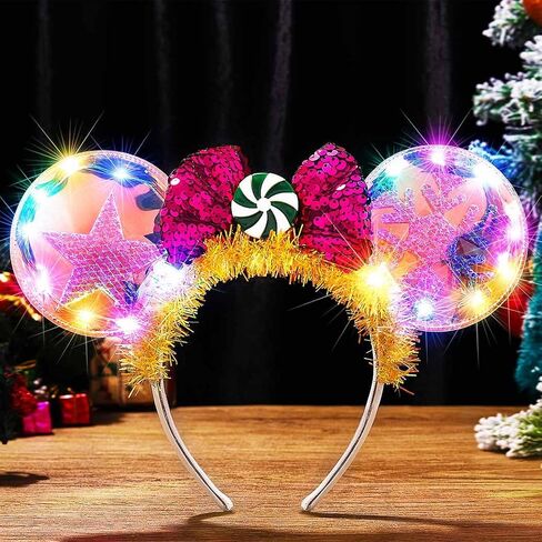 CAKURE تضيء عيد الميلاد عقال آذان الفأر عقال Led عيد الميلاد القوس عصابات عيد الميلاد إكسسوارات الشعر للنساء in Saudi Arabia