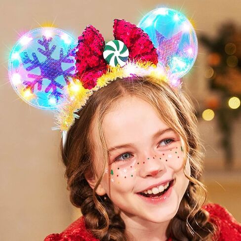 CAKURE تضيء عيد الميلاد عقال آذان الفأر عقال Led عيد الميلاد القوس عصابات عيد الميلاد إكسسوارات الشعر للنساء in Saudi Arabia