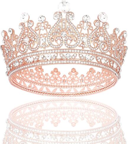 YARIEW Small Rose Gold Crystal Crown for Little Girls Flower Bouquets Accessories Rhinestones Wedding Cake Topper Birthday Crown for Kids Cake Decorations in Kuwait