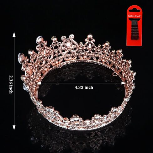 YARIEW Small Rose Gold Crystal Crown for Little Girls Flower Bouquets Accessories Rhinestones Wedding Cake Topper Birthday Crown for Kids Cake Decorations in Kuwait