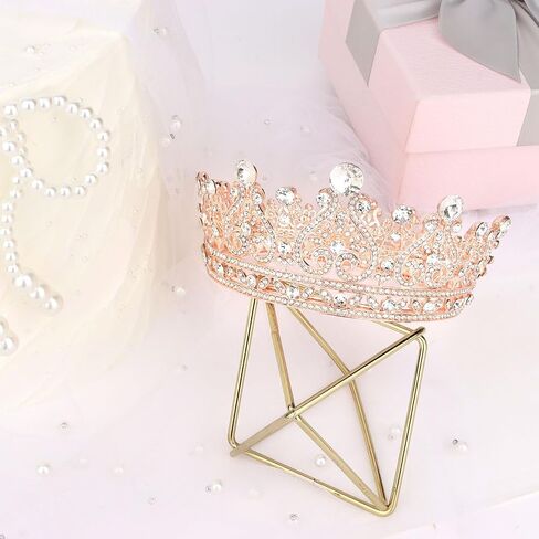 YARIEW Small Rose Gold Crystal Crown for Little Girls Flower Bouquets Accessories Rhinestones Wedding Cake Topper Birthday Crown for Kids Cake Decorations in Kuwait