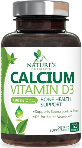 Calcium 1200 mg with Vitamin D3, Calcium Supplement Vitamins, Supports Bone Strength, Teeth & Immune System, Calcium Supplements for Women & Men, Nature's Absorbable Calcium Carbonate - 120 Tablets in Saudi Arabia