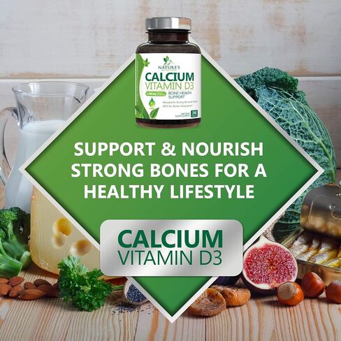 Calcium 1200 mg with Vitamin D3, Calcium Supplement Vitamins, Supports Bone Strength, Teeth & Immune System, Calcium Supplements for Women & Men, Nature's Absorbable Calcium Carbonate - 120 Tablets in Saudi Arabia