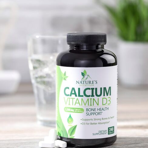 Calcium 1200 mg with Vitamin D3, Calcium Supplement Vitamins, Supports Bone Strength, Teeth & Immune System, Calcium Supplements for Women & Men, Nature's Absorbable Calcium Carbonate - 120 Tablets in Saudi Arabia