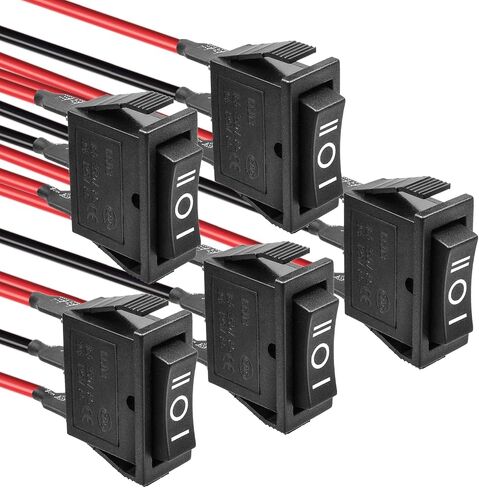 QTEATAK 5PCS KCD3 SPST Boat Rocker Switch، 2-Pin 2-Position ON-OFF مفتاح إعادة الضبط الذاتي، مفتاح تبديل هزاز للقارب الأسود، 16A/250VAC 20A/ 125VAC، CE in Saudi Arabia