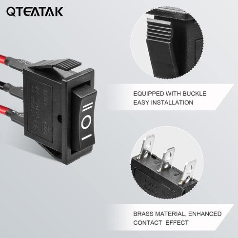QTEATAK 5PCS KCD3 SPST Boat Rocker Switch، 2-Pin 2-Position ON-OFF مفتاح إعادة الضبط الذاتي، مفتاح تبديل هزاز للقارب الأسود، 16A/250VAC 20A/ 125VAC، CE in Saudi Arabia