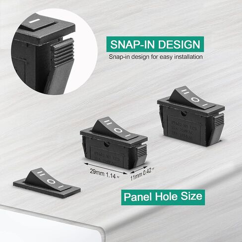 QTEATAK 5PCS KCD3 SPST Boat Rocker Switch، 2-Pin 2-Position ON-OFF مفتاح إعادة الضبط الذاتي، مفتاح تبديل هزاز للقارب الأسود، 16A/250VAC 20A/ 125VAC، CE in Saudi Arabia