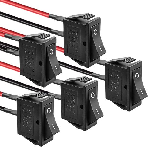 QTEATAK 5PCS KCD3 SPST Boat Rocker Switch، 2-Pin 2-Position ON-OFF مفتاح إعادة الضبط الذاتي، مفتاح تبديل هزاز للقارب الأسود، 16A/250VAC 20A/ 125VAC، CE in Saudi Arabia