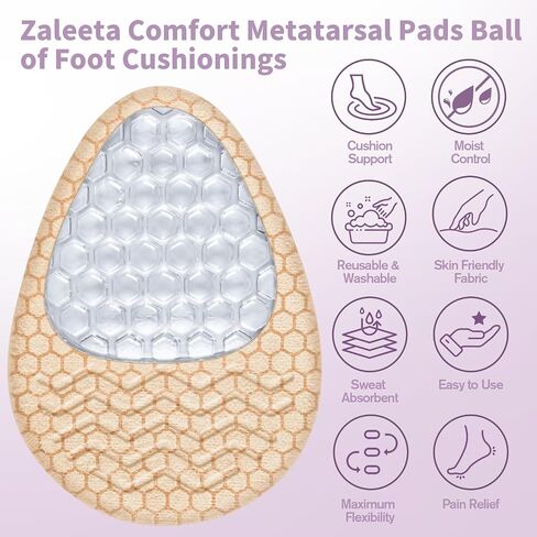 Metatarsal Pads Women, Ball of Foot Cushions (2 Pairs Foot Pads& Heel Pads), Heel Inserts for Women, High Heel Comfort Pads for Pain Relief, Anti Slip, Invisible Design, One Size Fits in Saudi Arabia