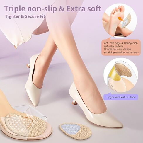 Metatarsal Pads Women, Ball of Foot Cushions (2 Pairs Foot Pads& Heel Pads), Heel Inserts for Women, High Heel Comfort Pads for Pain Relief, Anti Slip, Invisible Design, One Size Fits in Saudi Arabia