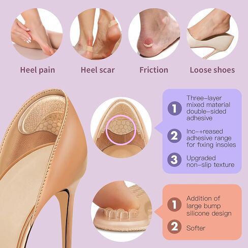 Metatarsal Pads Women, Ball of Foot Cushions (2 Pairs Foot Pads& Heel Pads), Heel Inserts for Women, High Heel Comfort Pads for Pain Relief, Anti Slip, Invisible Design, One Size Fits in Saudi Arabia