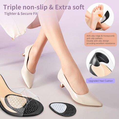 وسائد مشط القدم للسيدات، وسائد مقدمة القدم (زوجان من وسادات القدم ومنصات الكعب)، بطانات الكعب للنساء، وسادات مريحة للكعب العالي لتخفيف الألم، مضادة للانزلاق، تصميم غير مرئي، مقاس واحد يناسب in Kuwait