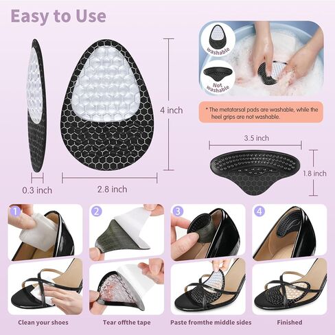 وسائد مشط القدم للسيدات، وسائد مقدمة القدم (زوجان من وسادات القدم ومنصات الكعب)، بطانات الكعب للنساء، وسادات مريحة للكعب العالي لتخفيف الألم، مضادة للانزلاق، تصميم غير مرئي، مقاس واحد يناسب in Kuwait