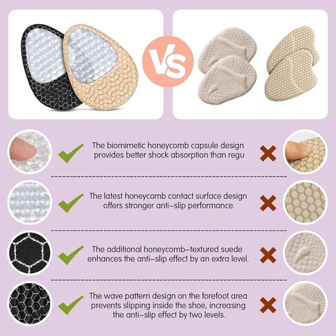 وسائد مشط القدم للسيدات، وسائد مقدمة القدم (زوجان من وسادات القدم ومنصات الكعب)، بطانات الكعب للنساء، وسادات مريحة للكعب العالي لتخفيف الألم، مضادة للانزلاق، تصميم غير مرئي، مقاس واحد يناسب in Kuwait