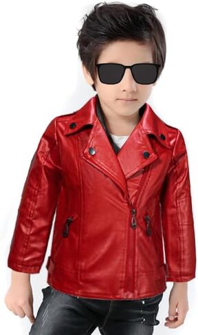 KAIPUTE Kids Motorcycle Jackets PU Leather MJ Costume Boys Girls Moto Biker Coats Bomber Jackets 2-10 Years in Saudi Arabia