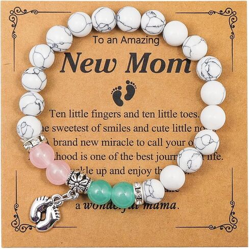 Pingyongchang New Mom Bracelet for Women Natural Crystals Stone Bracelets Handmade Braided Rope Gemstone Elastic String Bracelets for Mom Daughter Sister Friends Inspirational Gifts Jewelry in Saudi Arabia