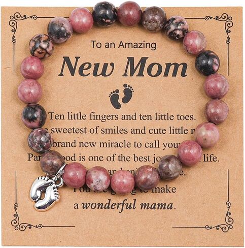 Pingyongchang New Mom Bracelet for Women Natural Crystals Stone Bracelets Handmade Braided Rope Gemstone Elastic String Bracelets for Mom Daughter Sister Friends Inspirational Gifts Jewelry in Saudi Arabia