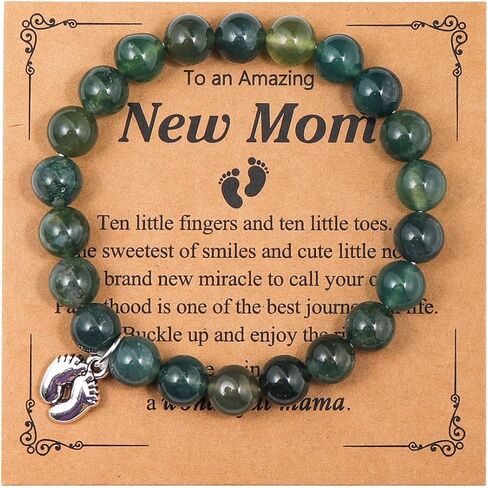 Pingyongchang New Mom Bracelet for Women Natural Crystals Stone Bracelets Handmade Braided Rope Gemstone Elastic String Bracelets for Mom Daughter Sister Friends Inspirational Gifts Jewelry in Saudi Arabia