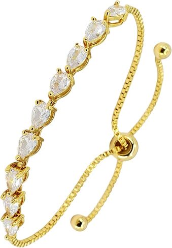 Stylish Bracelet with Tear drop-shaped Cubic Zirconia Stones, Adjustable Chain, Perfect for Bridal, Bridesmaids and Wedding Guests in Saudi Arabia