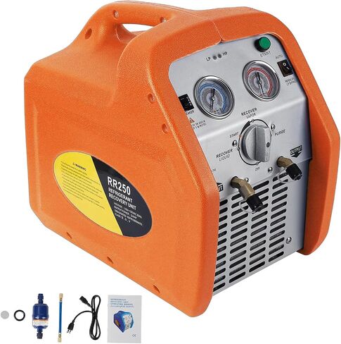 3/4 HP Refrigerant Recovery Machine, 110-120V 3/4HP, Refrigerant Recovery Tank, High Pressure Protection, 120V 60Hz Recovery Machine HVAC for Vapor Liquid Refrigerant, Orange in Saudi Arabia