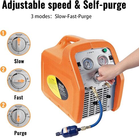 3/4 HP Refrigerant Recovery Machine, 110-120V 3/4HP, Refrigerant Recovery Tank, High Pressure Protection, 120V 60Hz Recovery Machine HVAC for Vapor Liquid Refrigerant, Orange in Saudi Arabia