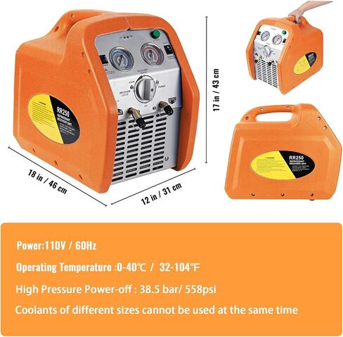 3/4 HP Refrigerant Recovery Machine, 110-120V 3/4HP, Refrigerant Recovery Tank, High Pressure Protection, 120V 60Hz Recovery Machine HVAC for Vapor Liquid Refrigerant, Orange in Saudi Arabia