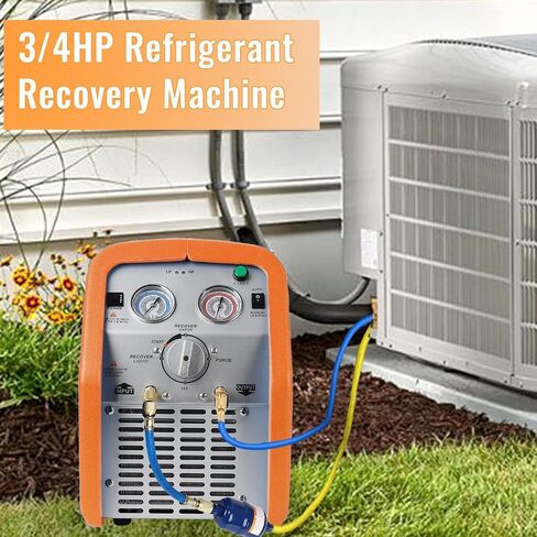 3/4 HP Refrigerant Recovery Machine, 110-120V 3/4HP, Refrigerant Recovery Tank, High Pressure Protection, 120V 60Hz Recovery Machine HVAC for Vapor Liquid Refrigerant, Orange in Saudi Arabia