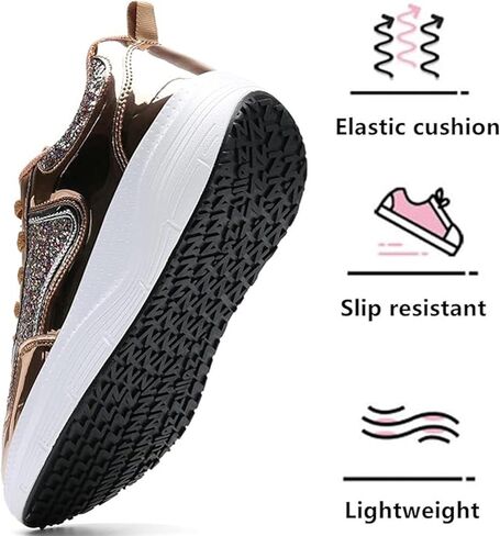 Women's Lace Up Inner Heightening Wedge Walking Shoe Sequins Fashion Sneakers Lightweight Non Slip Workout Shoes in Kuwait