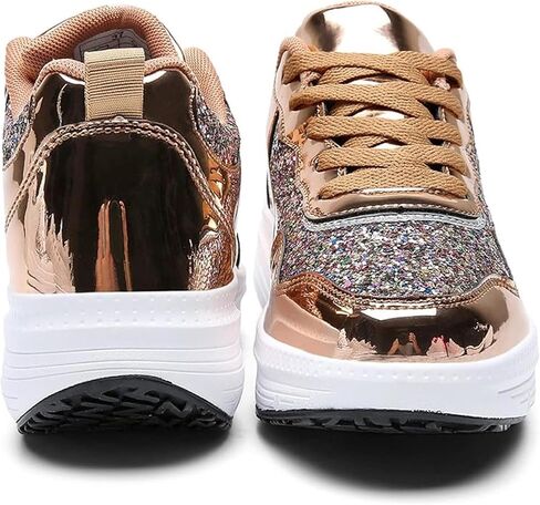 Women's Lace Up Inner Heightening Wedge Walking Shoe Sequins Fashion Sneakers Lightweight Non Slip Workout Shoes in Kuwait