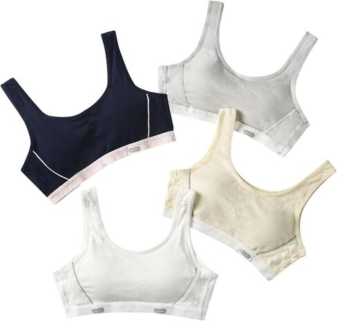 4 Pieces Popular Girls Sports Racerback ， Girls Cotton Cropped Training Bra（White, Skin Tone, Dark Blue, Gray） in Saudi Arabia
