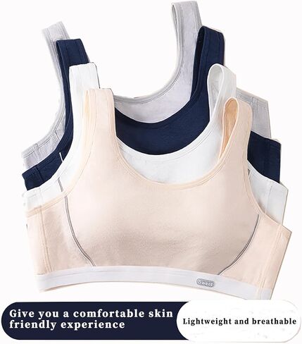 4 Pieces Popular Girls Sports Racerback ， Girls Cotton Cropped Training Bra（White, Skin Tone, Dark Blue, Gray） in Saudi Arabia