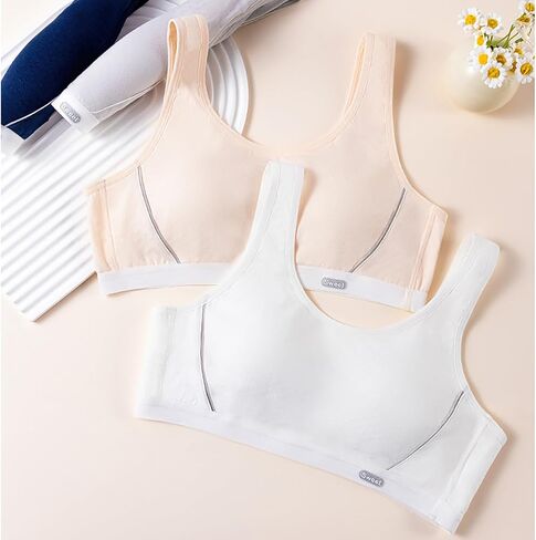 4 Pieces Popular Girls Sports Racerback ， Girls Cotton Cropped Training Bra（White, Skin Tone, Dark Blue, Gray） in Saudi Arabia