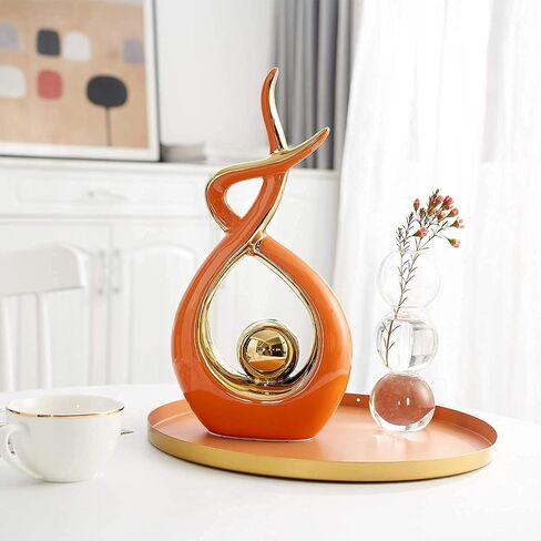 FJS Home Decor Modern Art Ceramic Statue, Orange Coffee Table Decor, Hous Decorations for Living Room Dining Room Table Centerpiece Bookshelf - Great Gift Idea 12.2" H in Saudi Arabia