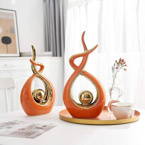 FJS Home Decor Modern Art Ceramic Statue, Orange Coffee Table Decor, Hous Decorations for Living Room Dining Room Table Centerpiece Bookshelf - Great Gift Idea 12.2" H in Saudi Arabia