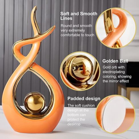 FJS Home Decor Modern Art Ceramic Statue, Orange Coffee Table Decor, Hous Decorations for Living Room Dining Room Table Centerpiece Bookshelf - Great Gift Idea 12.2" H in Saudi Arabia