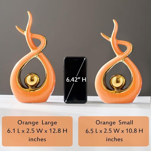 FJS Home Decor Modern Art Ceramic Statue, Orange Coffee Table Decor, Hous Decorations for Living Room Dining Room Table Centerpiece Bookshelf - Great Gift Idea 12.2" H in Saudi Arabia