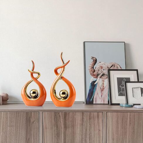 FJS Home Decor Modern Art Ceramic Statue, Orange Coffee Table Decor, Hous Decorations for Living Room Dining Room Table Centerpiece Bookshelf - Great Gift Idea 12.2" H in Saudi Arabia