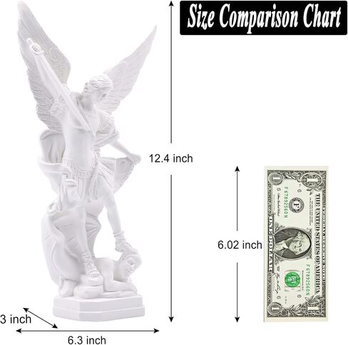 12.4in White San Miguel Arcangel Statue, St Michael Statue, Resin Saint Archangel Michael Statue, Saint Michael defeating Satan Collection Figurines, Religious Angel Suitable for Collection or Decor in Saudi Arabia